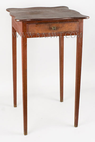 One Drawer Stand, Hepplewhite Table, Scalloped Top, Old Red Paint
Connecticut River Valley
Circa 1800, entire view